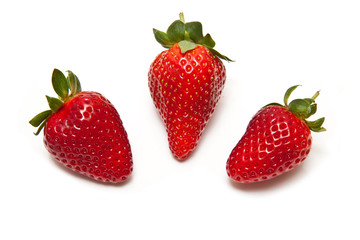 Strawberries isolated on a white studio background.