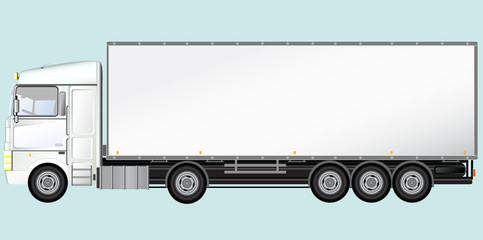 White Isolated modern truck on blue background