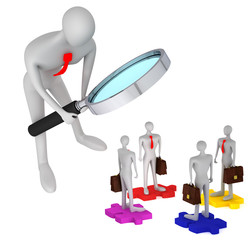 3d person watching how 3d persons with briefcases standing on th