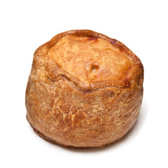 Melton Mowbray pork pie  isolated on a white studio background.