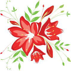 bouquet  flowers and greenery, vector illustration