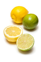 Lemons and Limes on a white studio background.