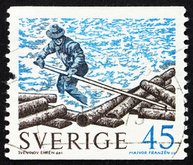 Postage stamp Sweden 1970 Log Roller