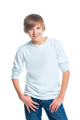Obraz premium Portrait of young beautiful boy in white