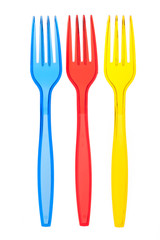 Disposable tableware. Set of three colored plastic forks