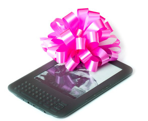 Electronic book with pink bow