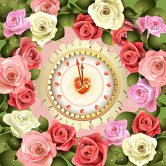 Clock design with Valentine's day theme and roses