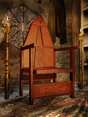 Średniowieczna komnata z drewnianym krzesłem
