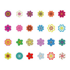 Set with cute colorful flowers