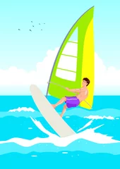 Deurstickers Vectorillustratie van een windsurfer © rudall30