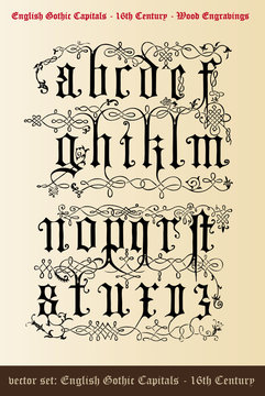 English Gothic Capitals - 16th Century - Wood Engravings