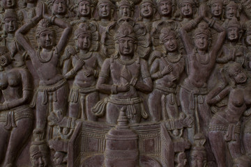 Fototapeta na wymiar Wall sculpture in Wat Umong