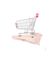 businessman's hand holding shopping cart