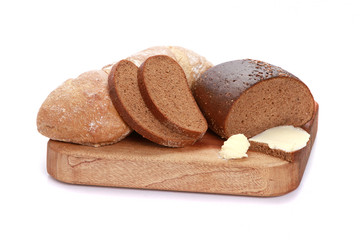collection of different bread types on white background