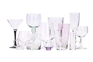 big glassware collection isolated on a white background