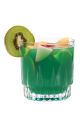 green cocktail on white background.