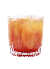 red and orange cocktail on white background.