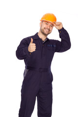 portrait of the builder on a white background