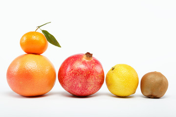 pomegranates and citrus fruits isolated on a white background.