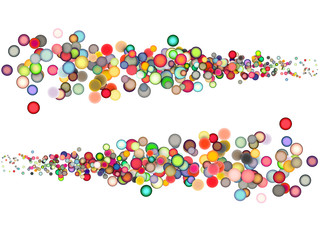 3d render strings of floating balls in multiple colors