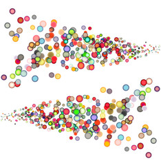 3d render strings of floating balls in multiple colors