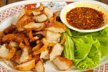 Closeup of fresh grill pork , thai food