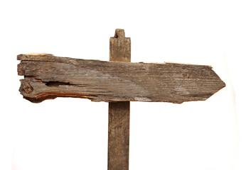 old wooden arrows road sign isolated on white