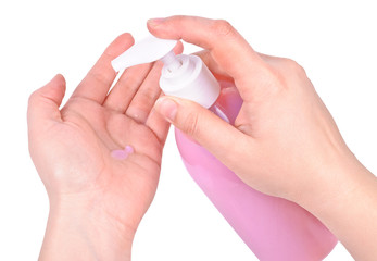 Liquid soap on your hands. Photos isolated on white background 