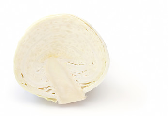 Half of a white cabbage on white