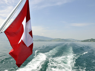Swiss flag boat.