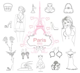 Abwaschbare Fototapete Doodle Pariser Kritzeleien.