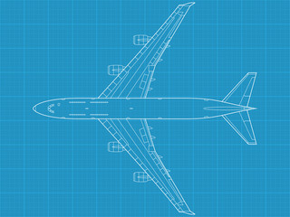 detailed vector illustration of modern civil airplane top view