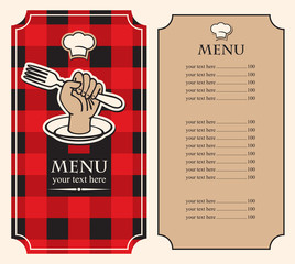 menu on black red background with fork in hand