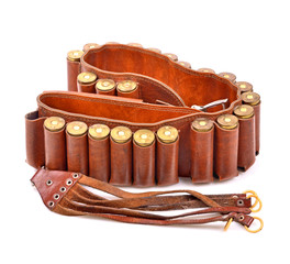 Old leather bandolier on a white background