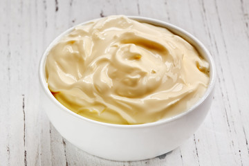 Cream Fraiche in White Bowl
