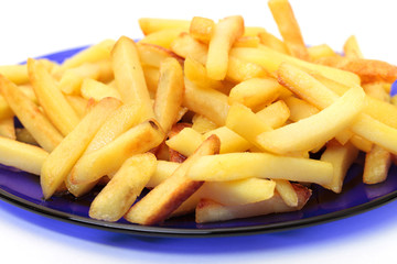 fried potatoes on blue plate