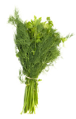 dill and parsley isolated on a white background
