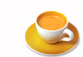 espresso in yellow cup.
