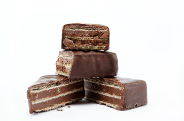 wafers in chocolate isolated on a white background