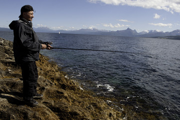 Fototapeta na wymiar Fishing in Norway, Lofoten fjord view