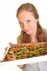 woman with pizza