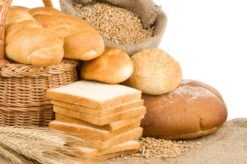 bread and bakery products on white