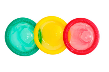 Colorful condoms isolated on white