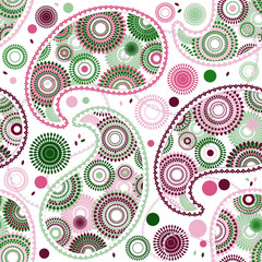 Seamless white pattern with paisley