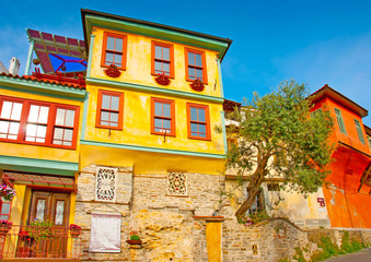 Fototapeta premium Very old colored house in Kavala town in Greece