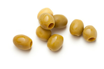 Heap of green seedless olives