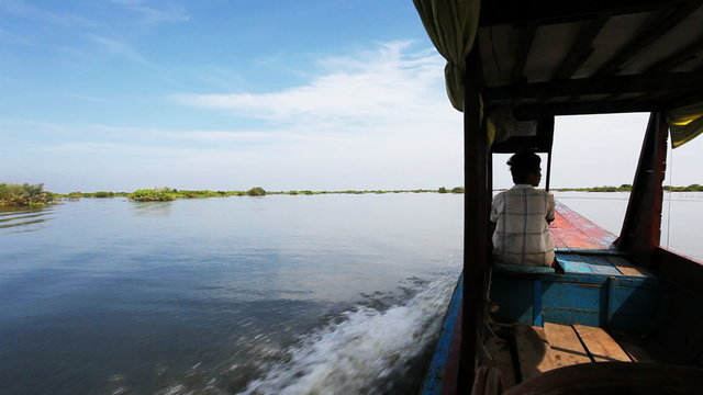 Moving at the boat on Tonlesap lake. Cambodia