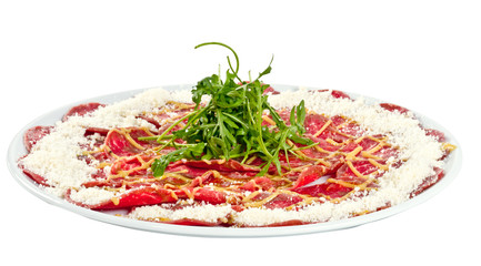 Meat (beef) Carpaccio with Parmesan Cheese and ruccola