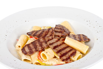 Rigatoni pasta with a beef and sauce