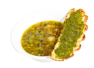 Minestrone soup with fried bread